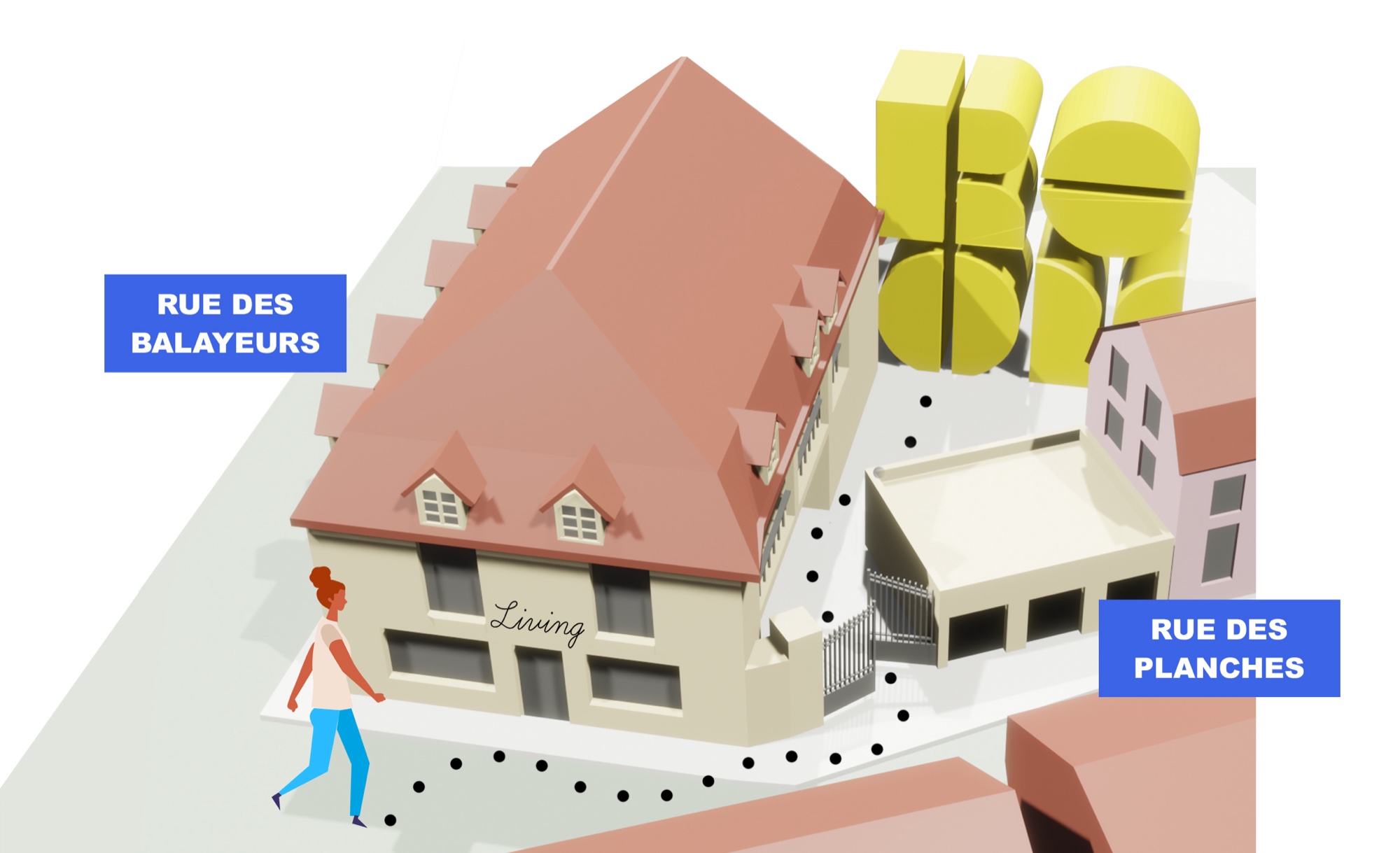 Plan d'accès à La Room : entrée rue des Balayeurs, à l'angle de la rue des Planches
